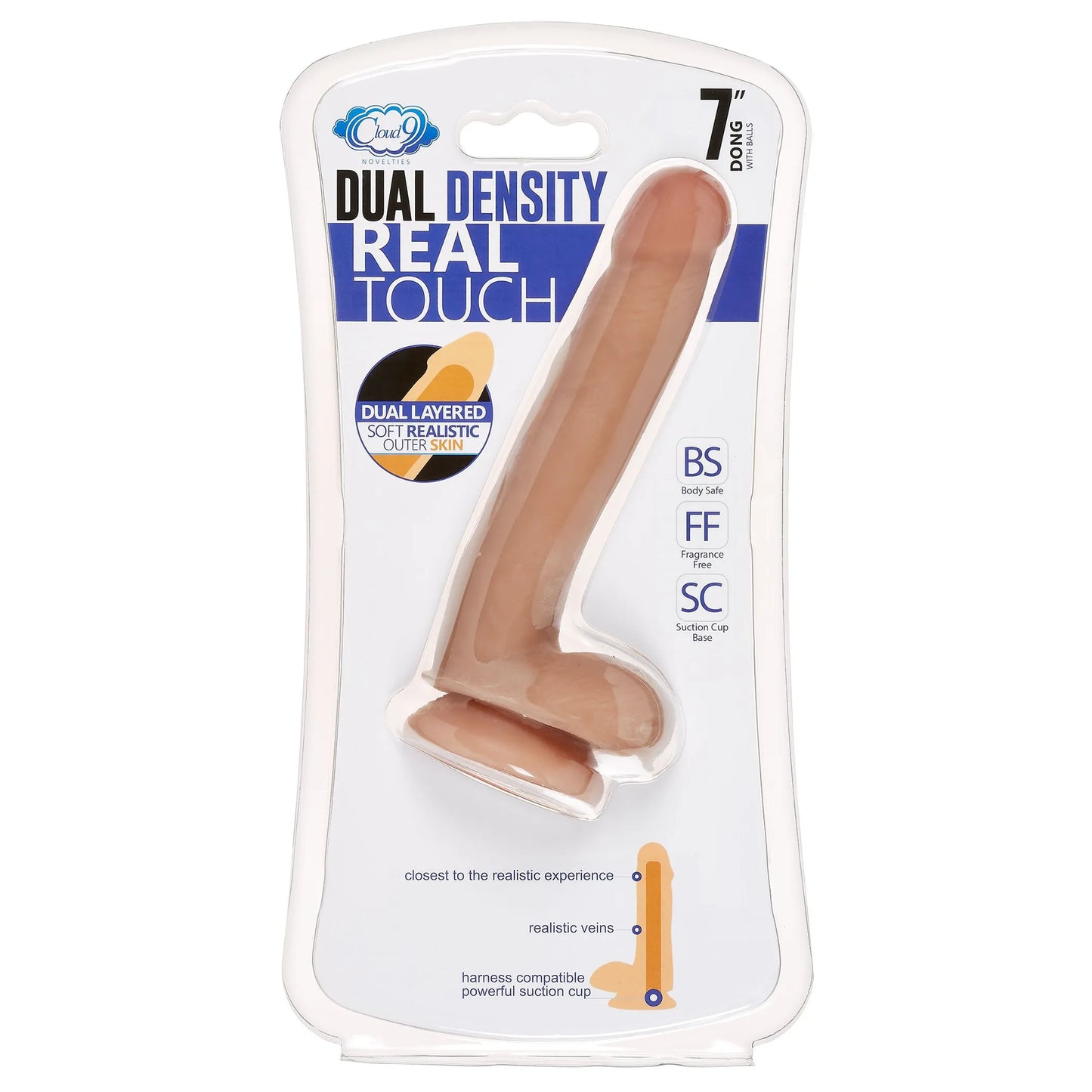 CLOUD 9 DUAL DENSITY DILDO TOUCH 7IN W/ BALLS TAN/ MOCHA