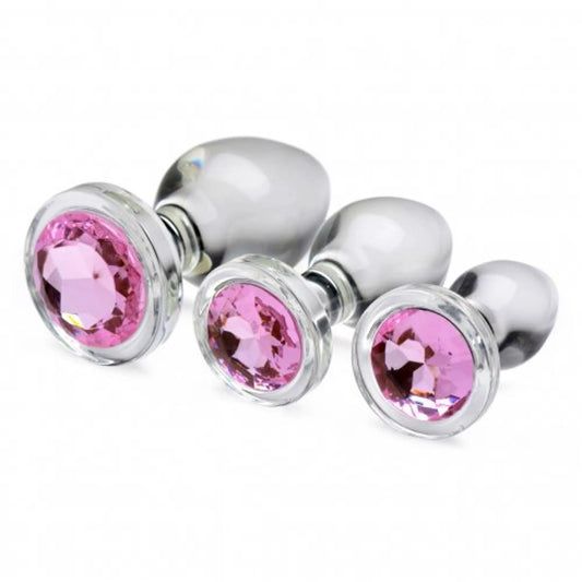 BOOTY SPARKS PINK GEM GLASS ANAL PLUG SET