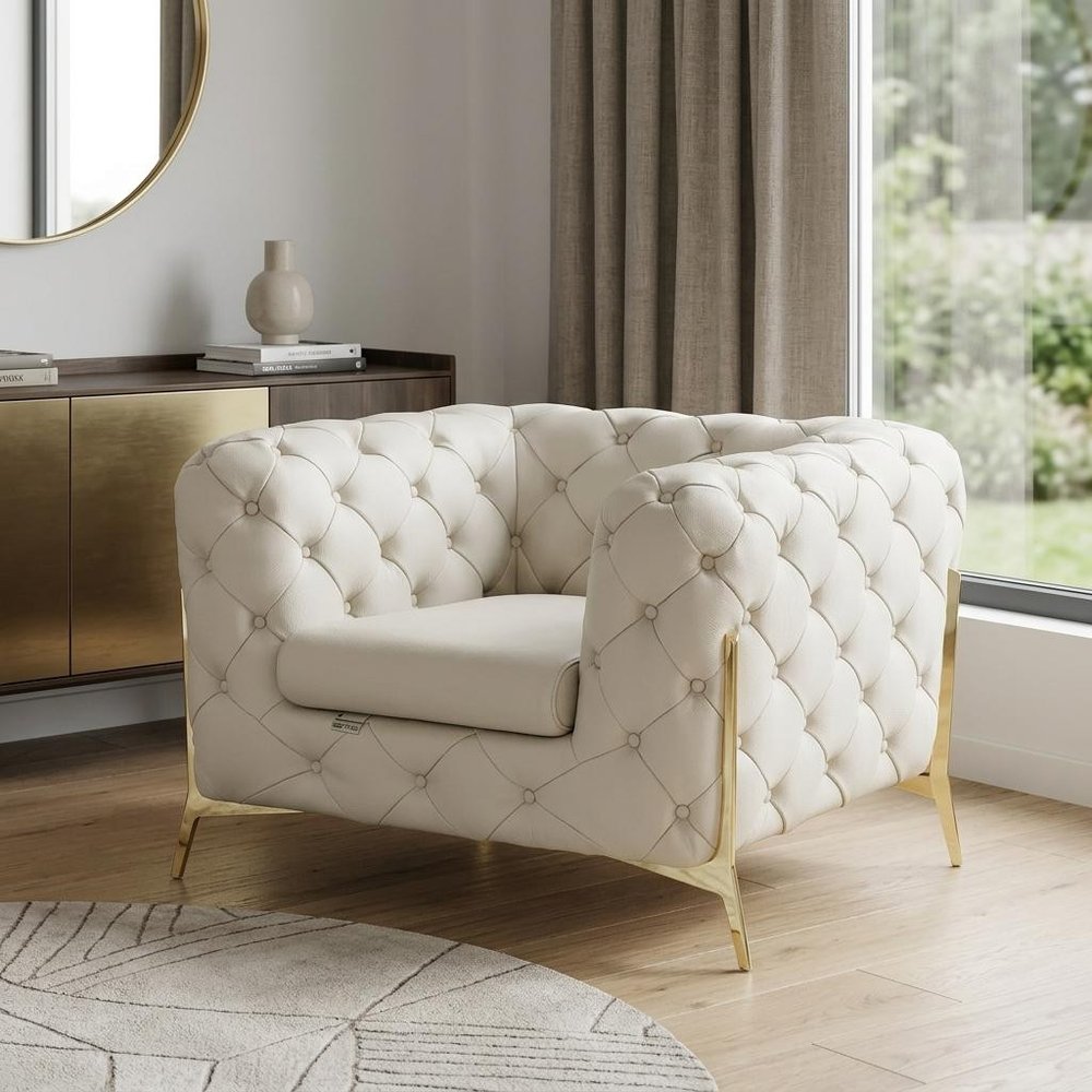 45" Dark Slate Gray And White Italian Leather Arm Chair