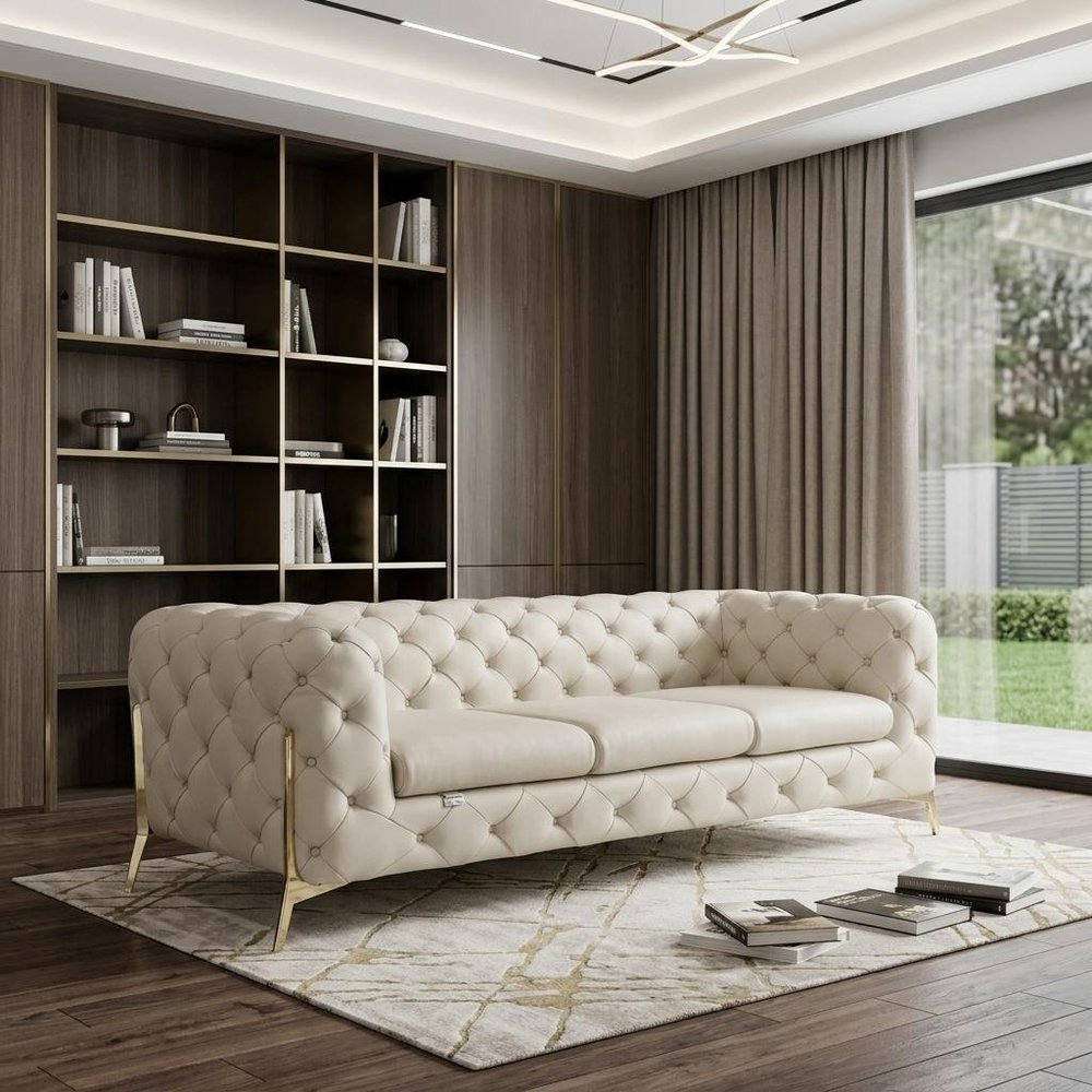 93" Brown Italian Leather Chesterfield Sofa With Silver Legs