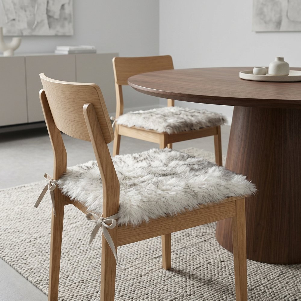 Set Of Two 17" X 17" Ombre Grey Faux Fur Dining Chair Cushion Pads