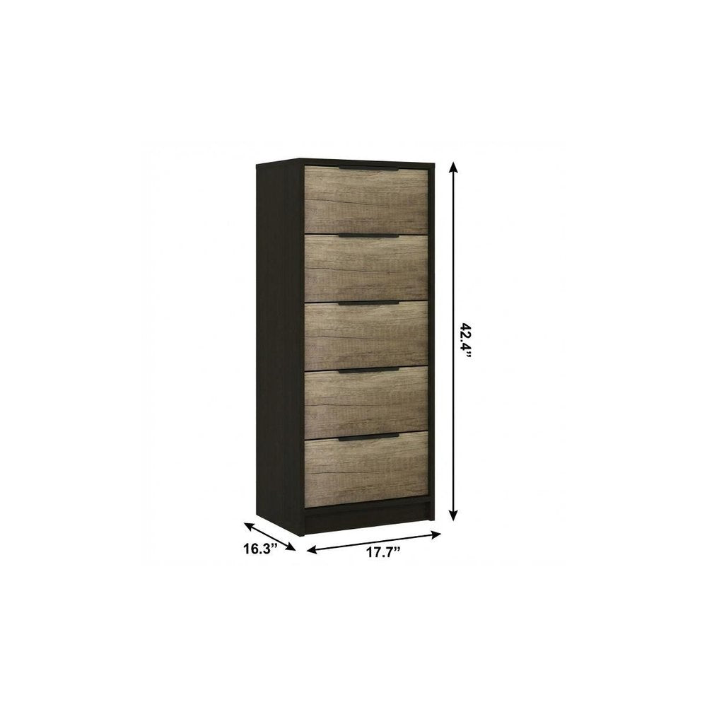 42" Black And Light Oak Manufactured Wood Five Drawer Chest