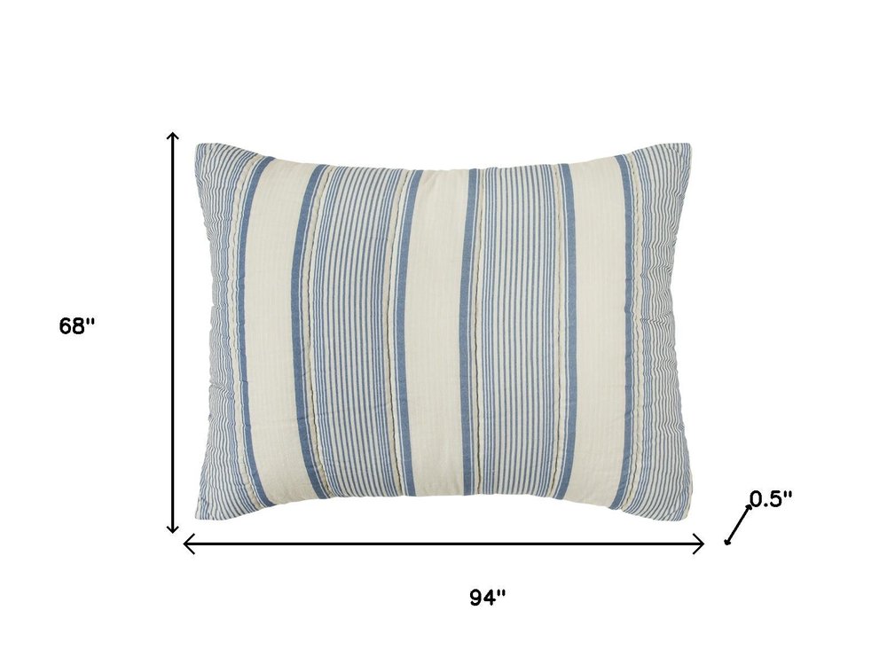 94" X 68" Indigo Striped Cotton Quilt