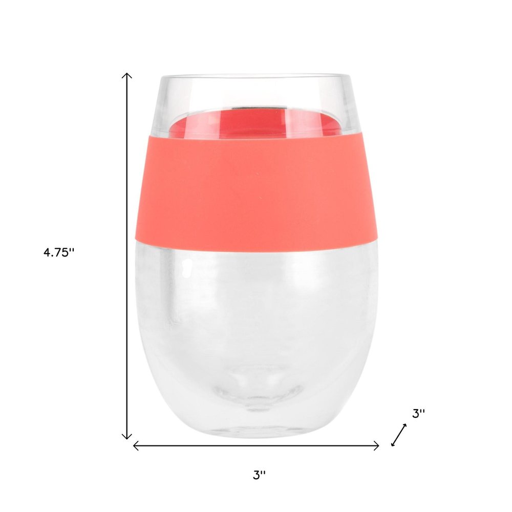 Clear And Coral Tritan Plastic Convex Curve Shape Stemless All Purpose Wine Glass
