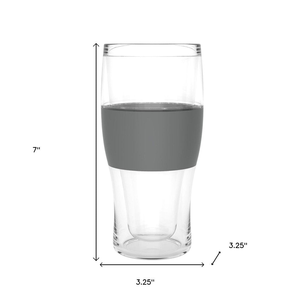 Set of Two Clear And Gray Tritan Plastic Unique Shape Stemless Pint Glass