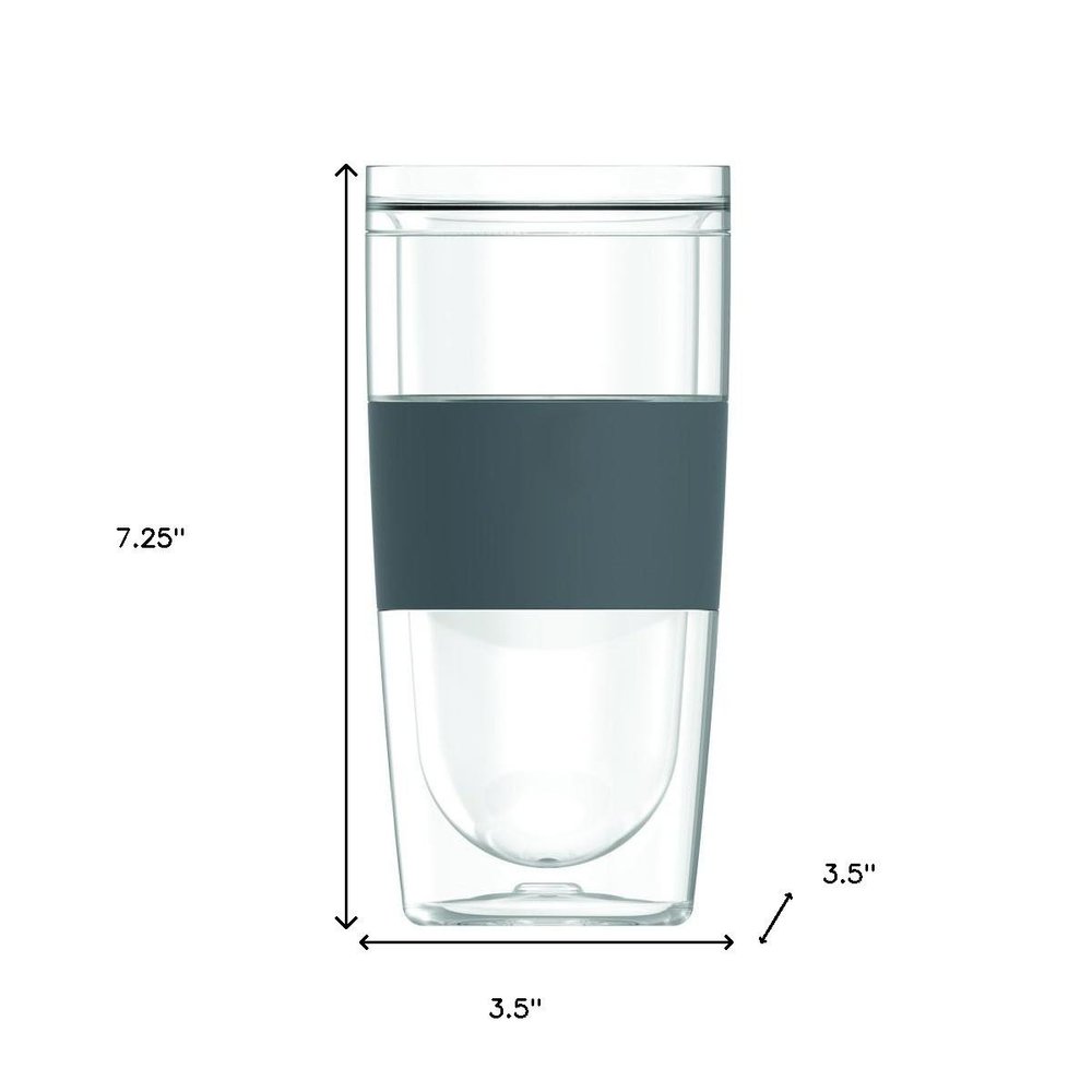 Set of Two Clear And Gray Plastic Straight Shape Stemless Drinking Glass
