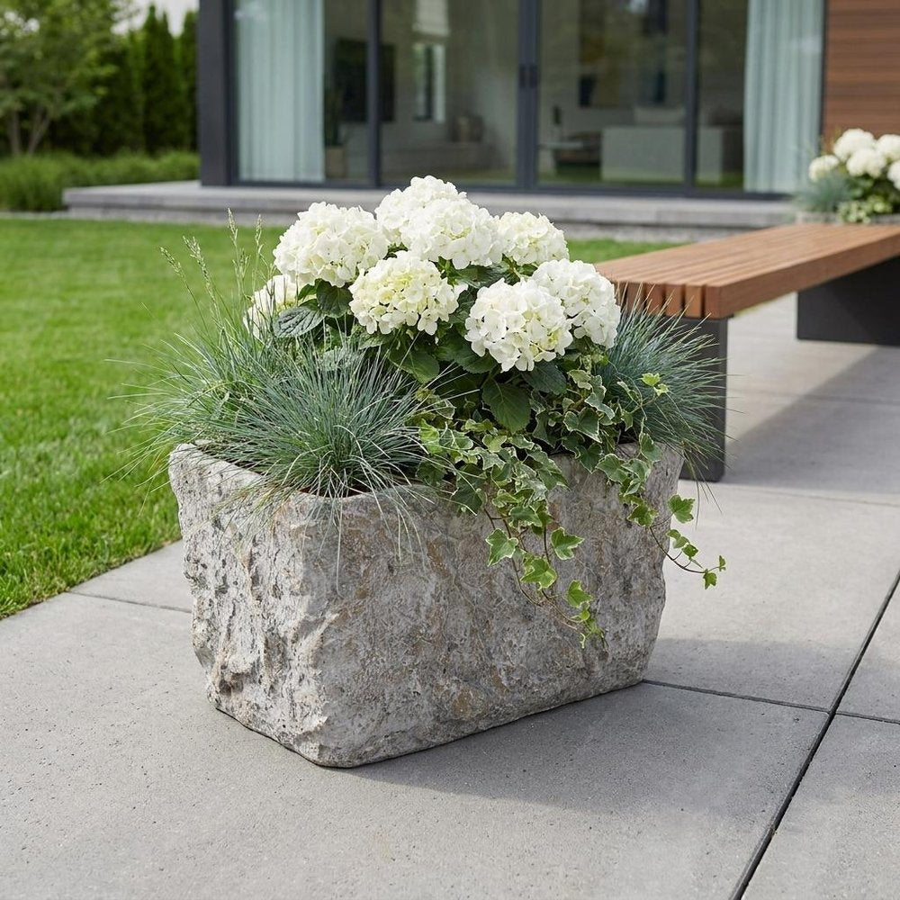 9" Gray Speckle Glaze Cement Indoor Outdoor Rectangular Pot Planter