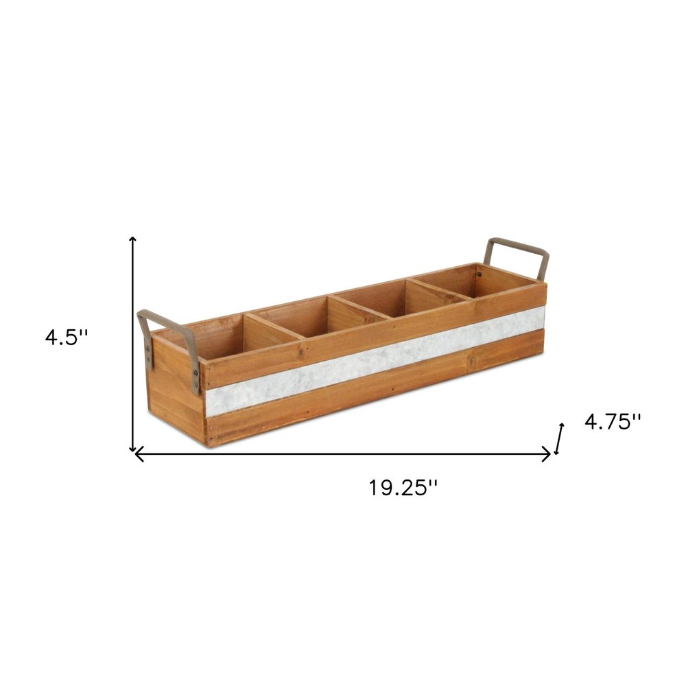 19" Brown Galvanized Solid Wood And Metal Organizing Box