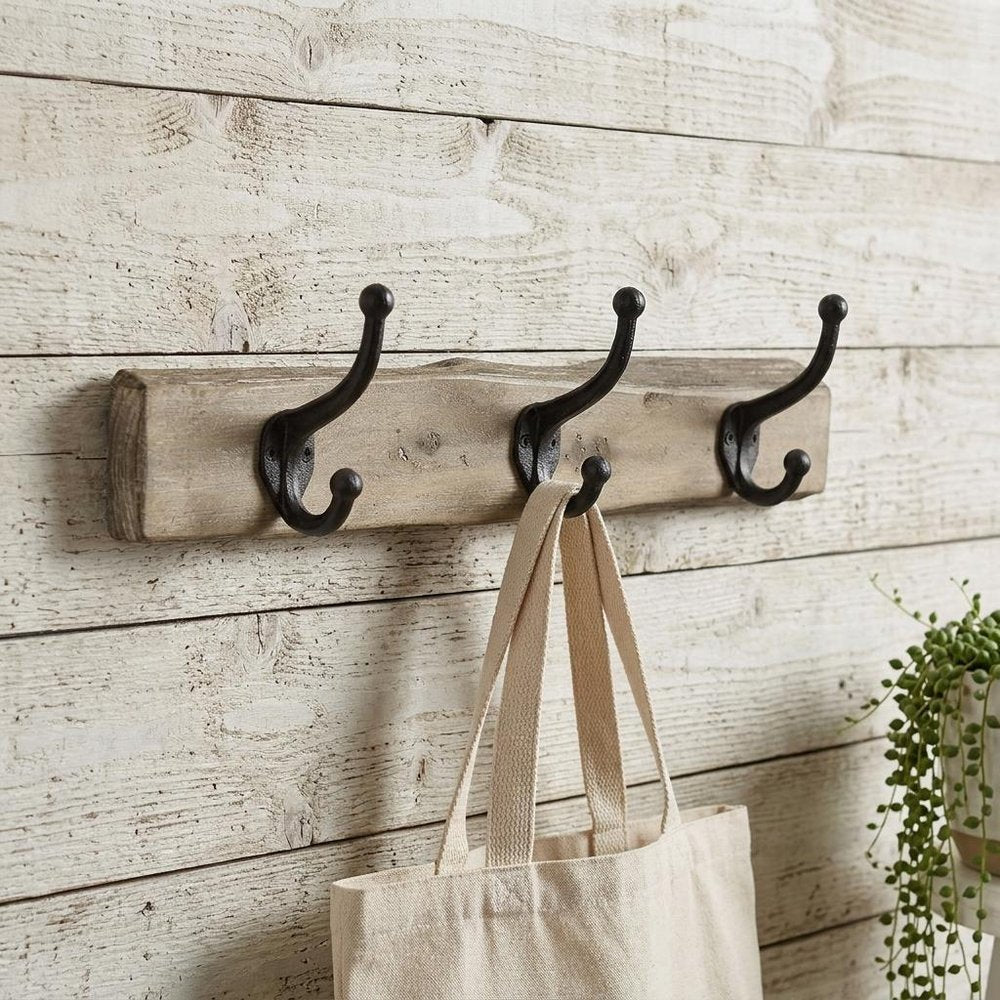 19" Brown Natural Rustic Live Edge Wood Three Hook Wall Mount Coat Rack