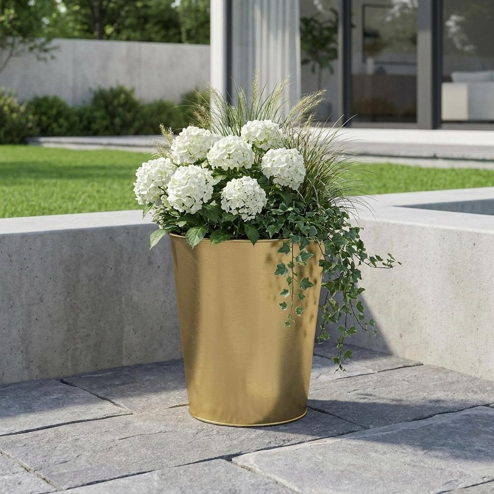 5" Gold Recycled Plastic Indoor Outdoor Round Pot Planter