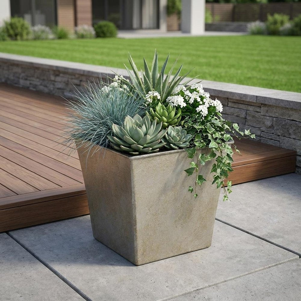 7" Gray Recycled Plastic Indoor Outdoor Square Pot Planter