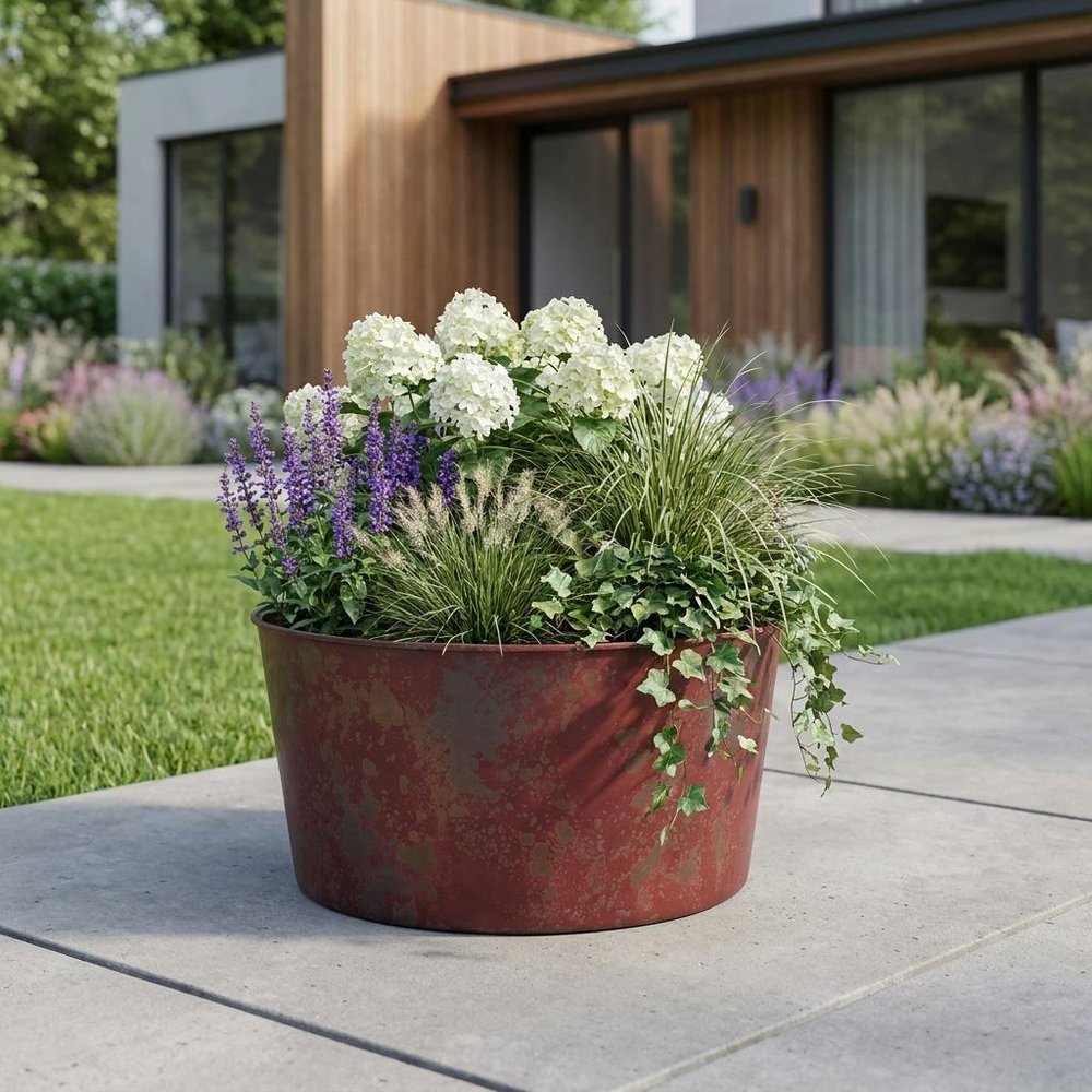 12" Red Recycled Plastic Indoor Outdoor Round Pot Planter