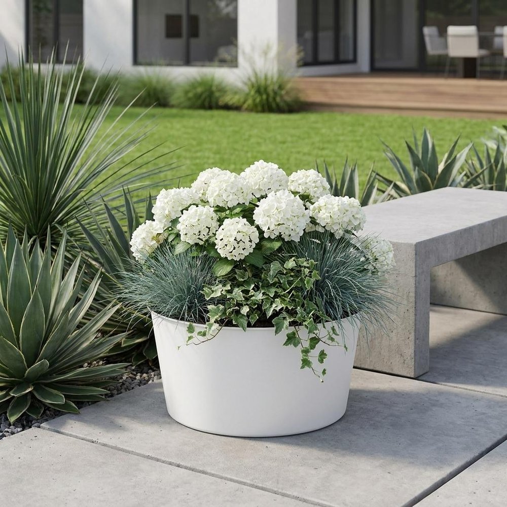 12" White Recycled Plastic Indoor Outdoor Round Pot Planter