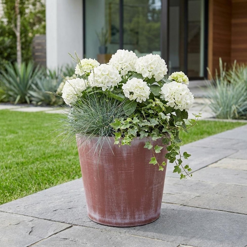 5" Brown and Off White Textural Tone On Tone Recycled Plastic Indoor Outdoor Round Pot Planter