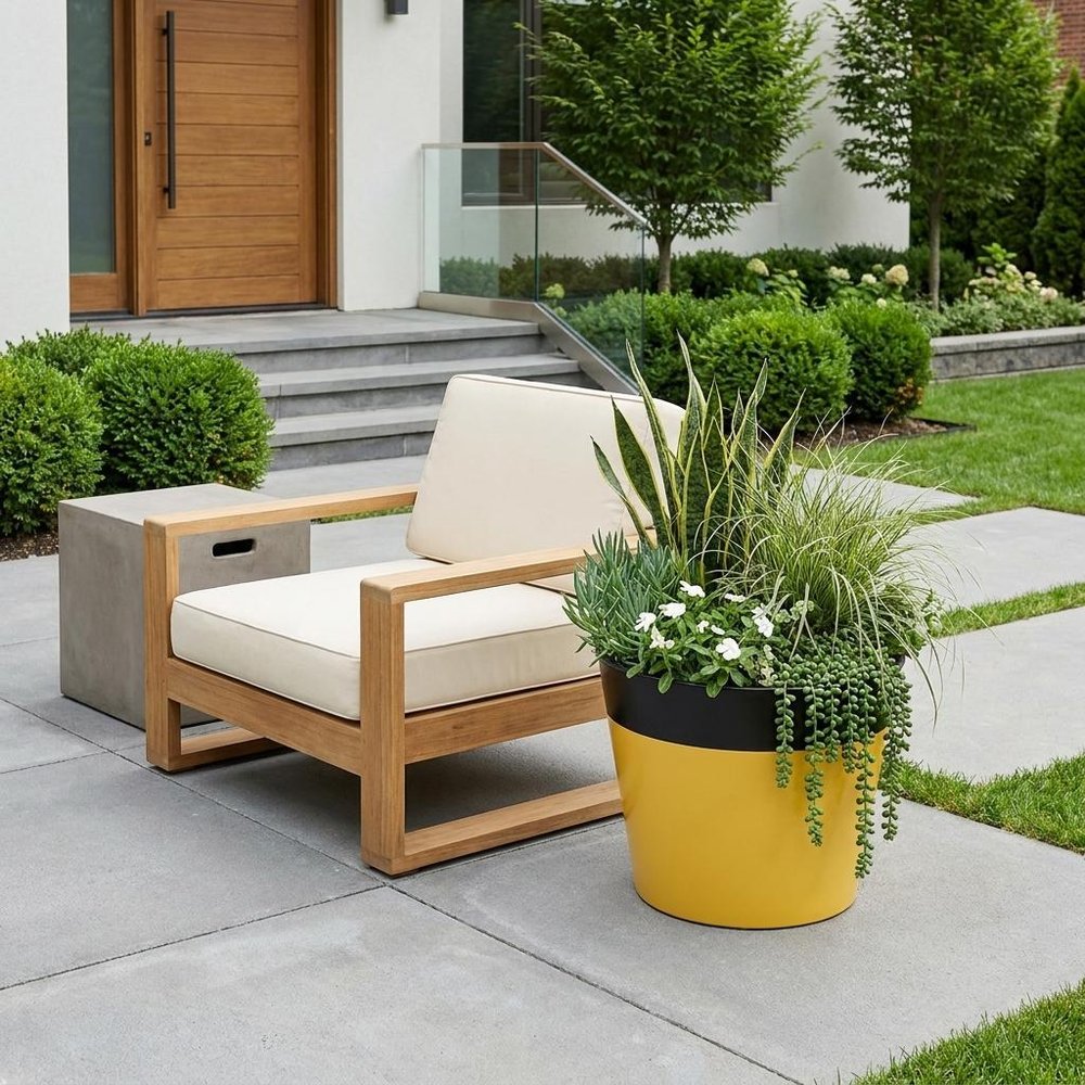5" Yellow Recycled Plastic Indoor Outdoor Round Pot Planter
