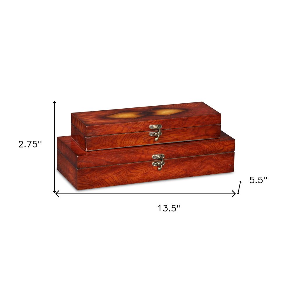 Set of Two Brown Nesting Wood Organizing Box With Lid