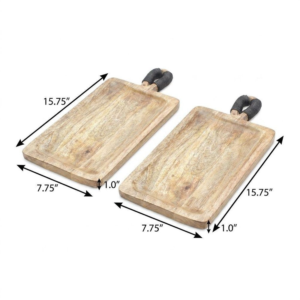 Set of Two Brown Solid Wood Cheese Boards