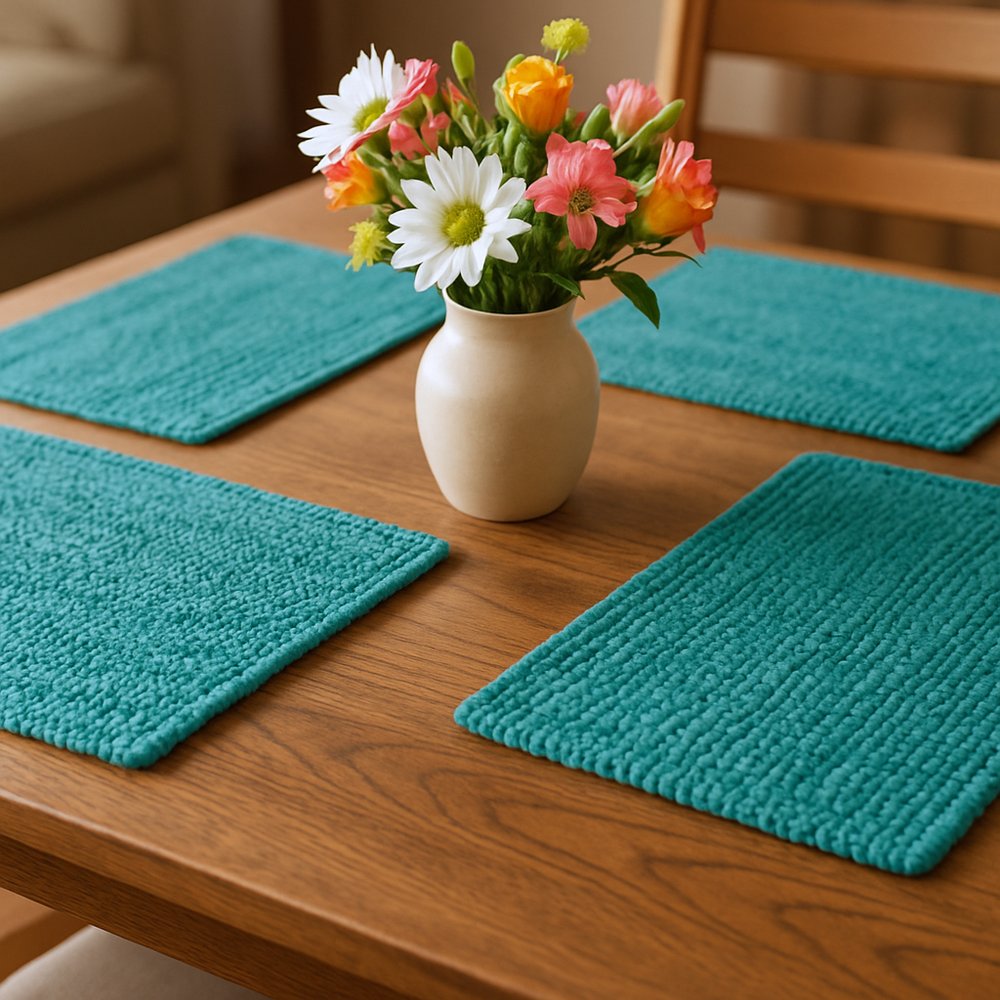 19" Set of Four Teal Blue Cotton Placemats