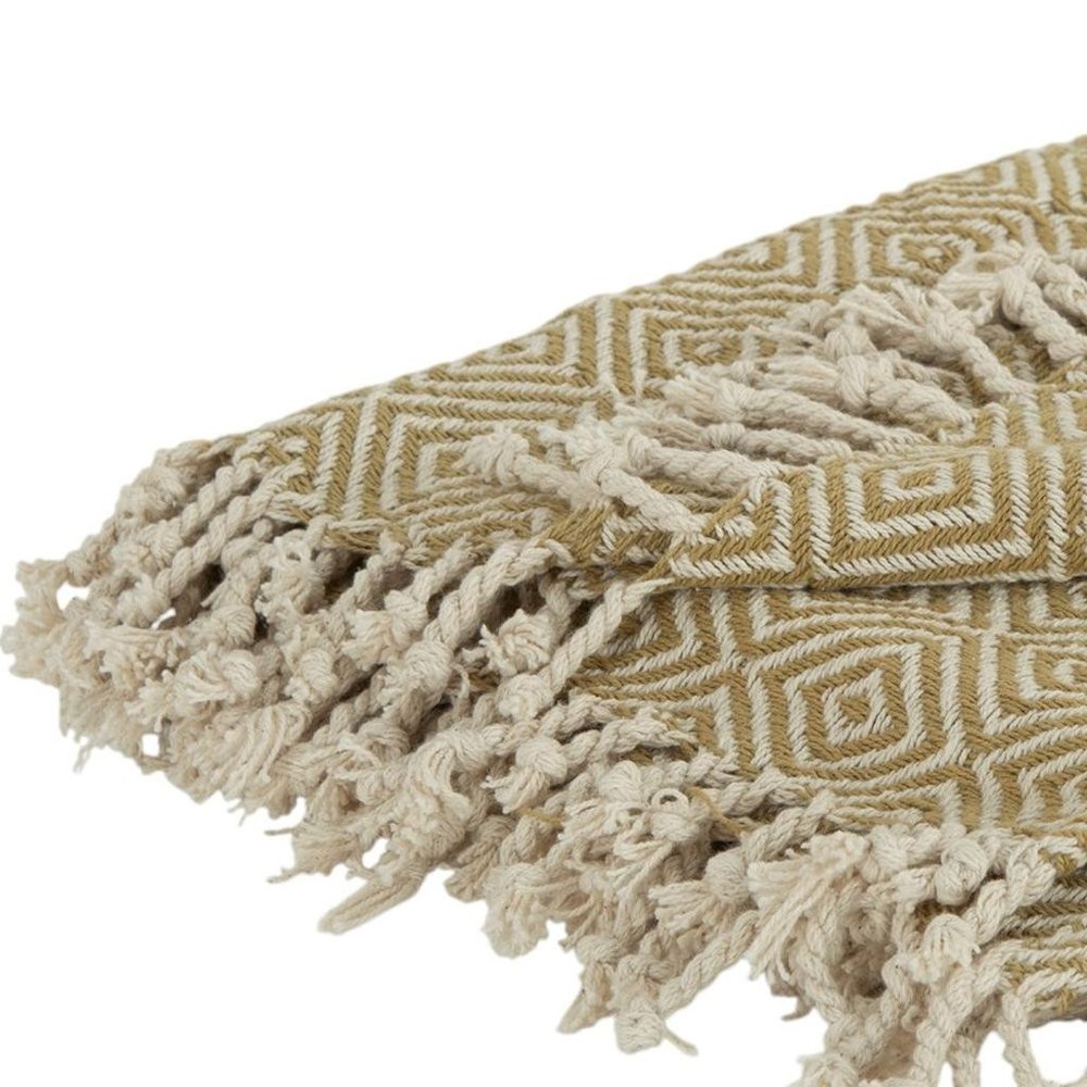 50" X 60" Natural Cotton Woven Geometric Throw Blanket with Fringe