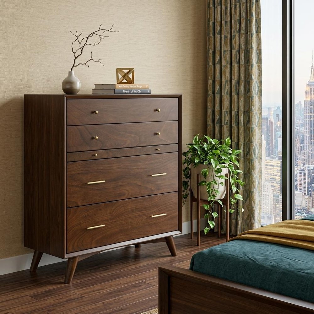 38" Mahogany Solid Wood Four Drawer Dresser