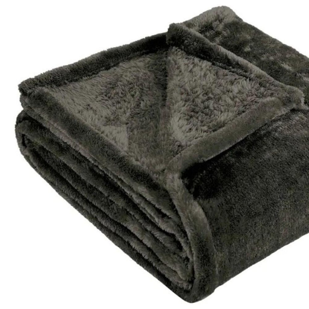Queen Charcoal Fleece Plain Weave Plush Blanket