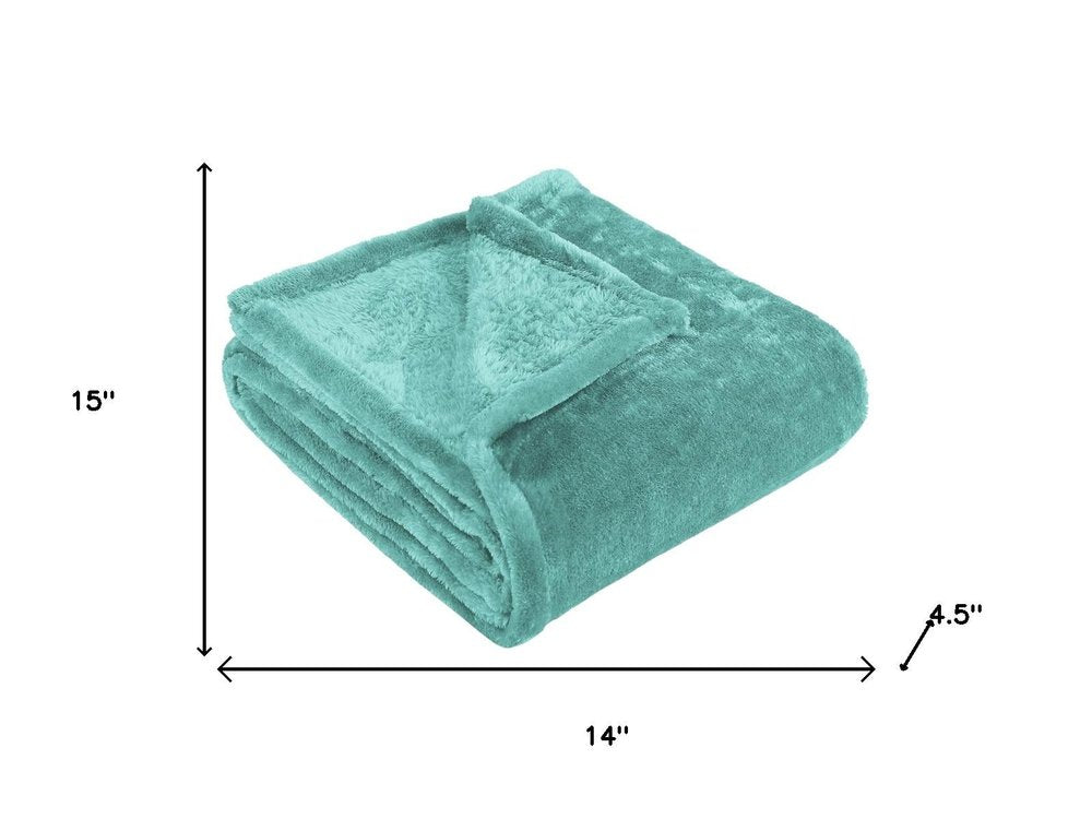14" X 15" Turquoise Fleece Knitted Plush Throw Blanket