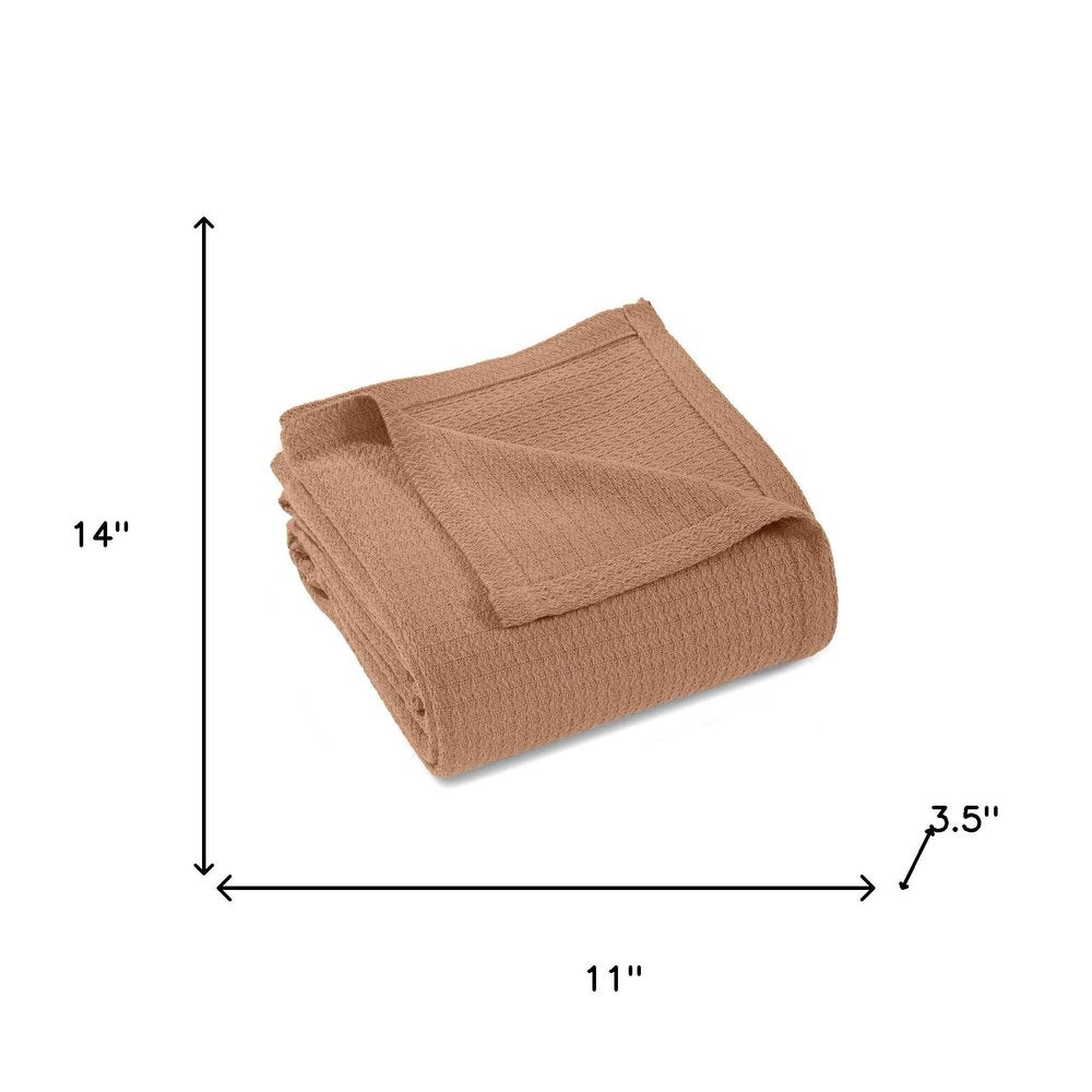 Queen Camel Cotton Waffle Weave Blanket