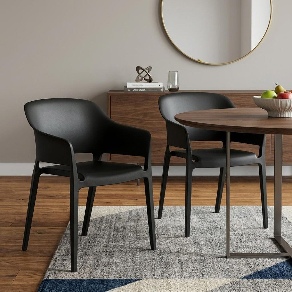 Set of Two Black Heavy Duty Plastic Open Back Dining Arm Chairs