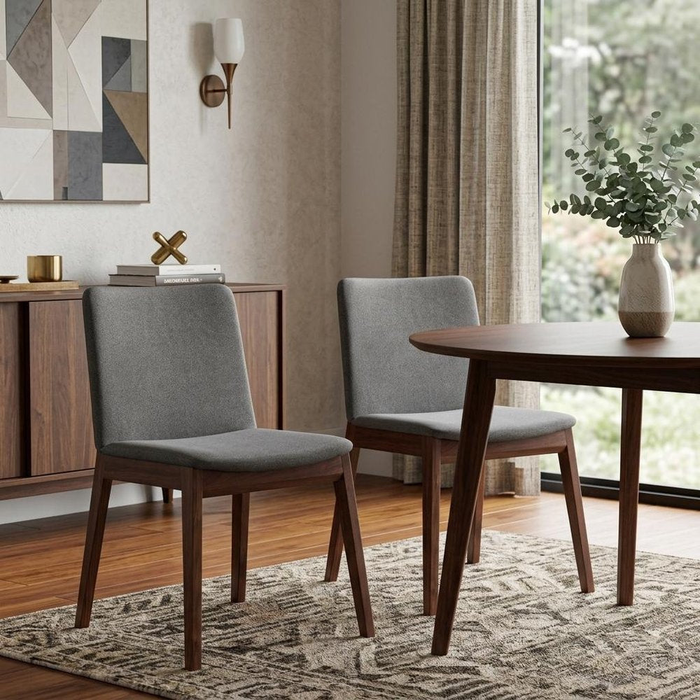 Set of Two Gray and Brown Fabric Dining Side Chairs