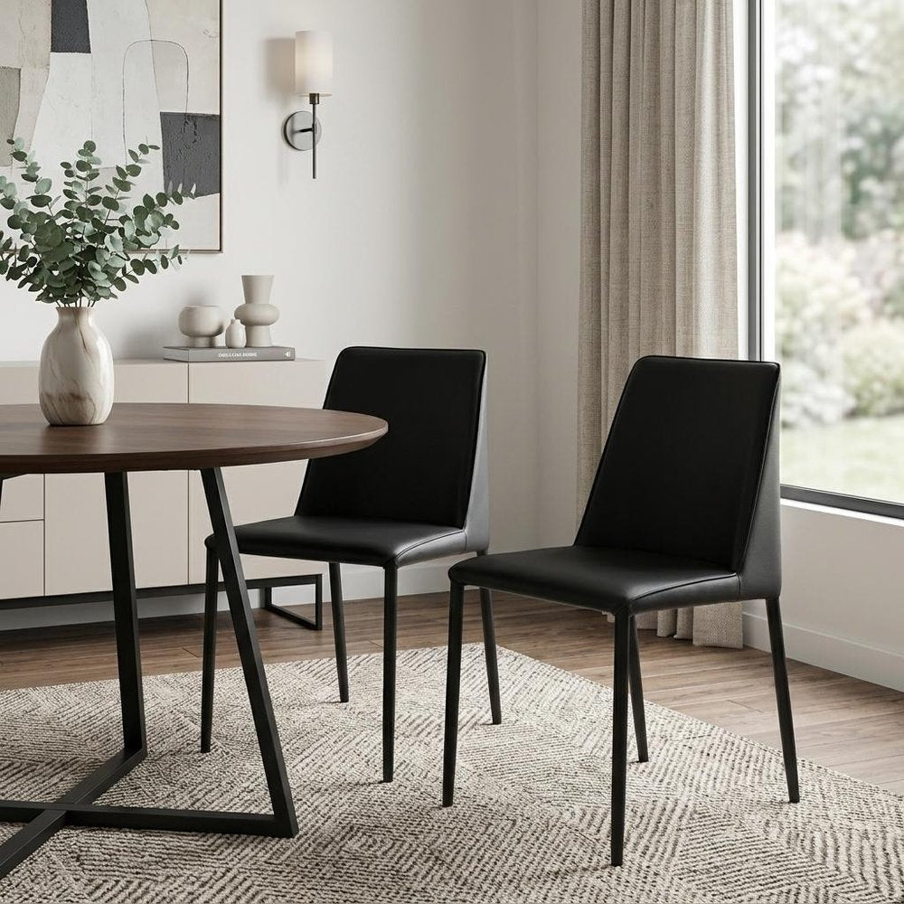 Set of Two Black Faux Leather Dining Side Chairs