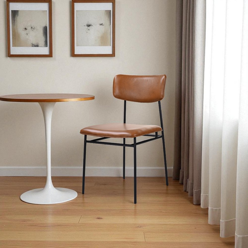 Brown and Black Leather Open Back Dining Side Chair