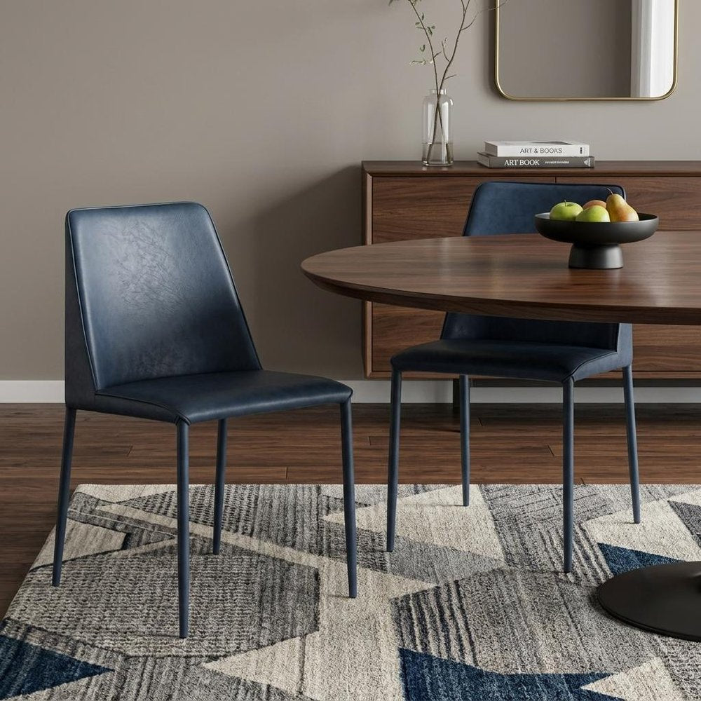 Set of Two Blue Faux Leather Dining Side Chairs