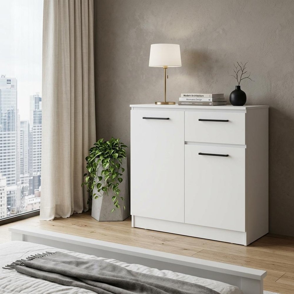 36" White Wood Single Drawer Double Dresser
