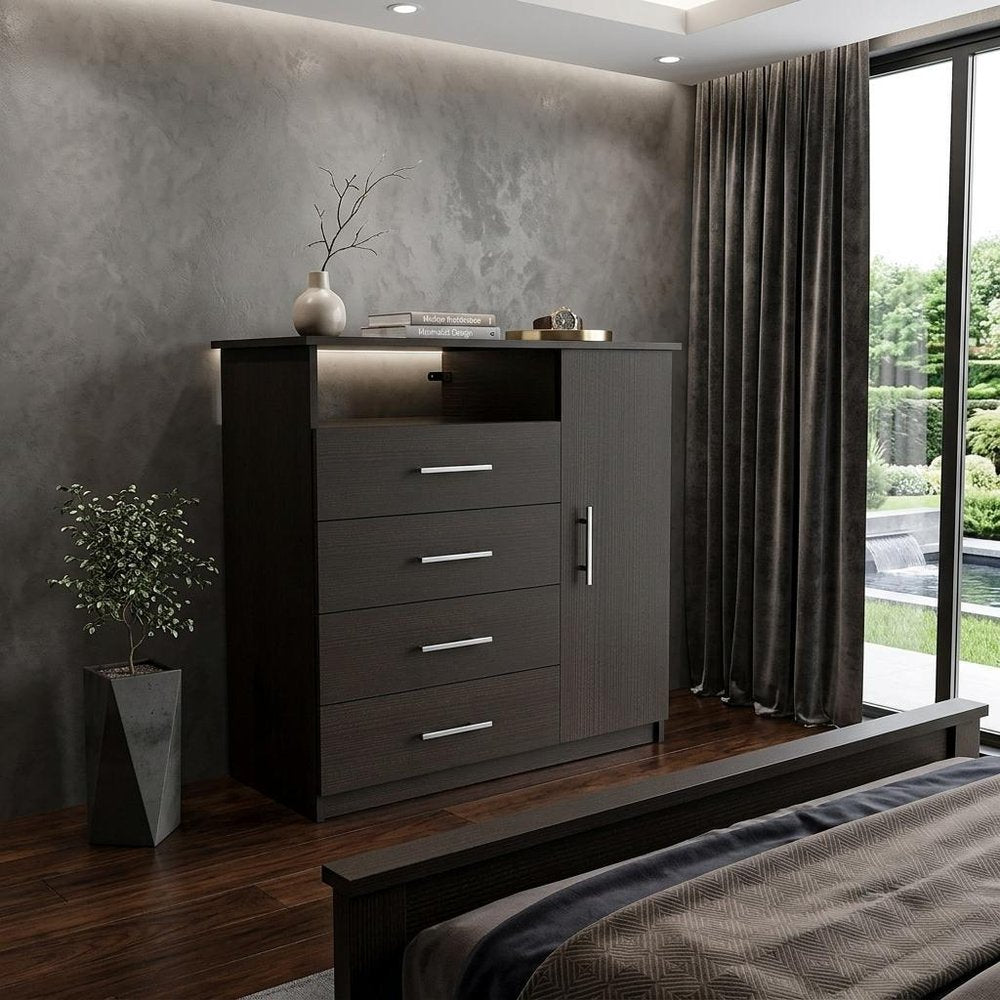 36" Black Wood Four Drawer Dresser