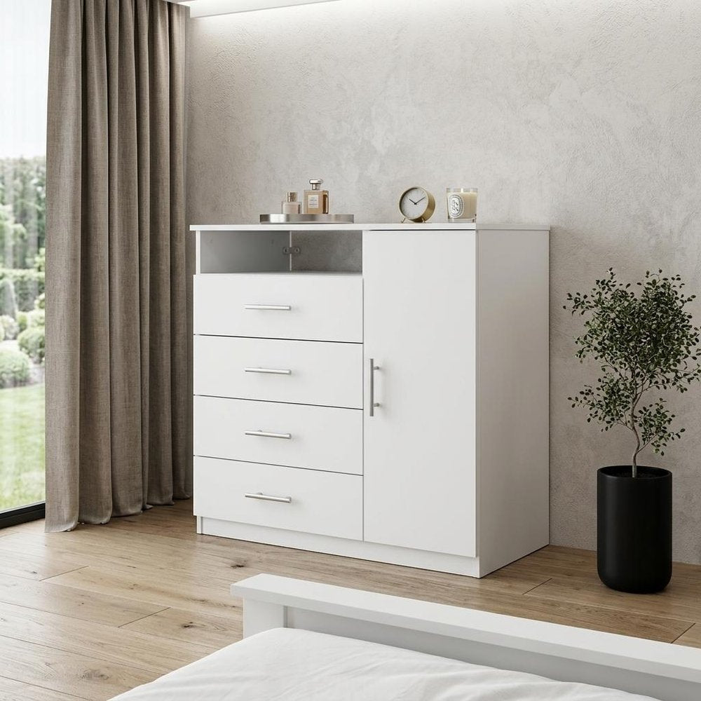 35" White Wood Four Drawer Combo Dresser