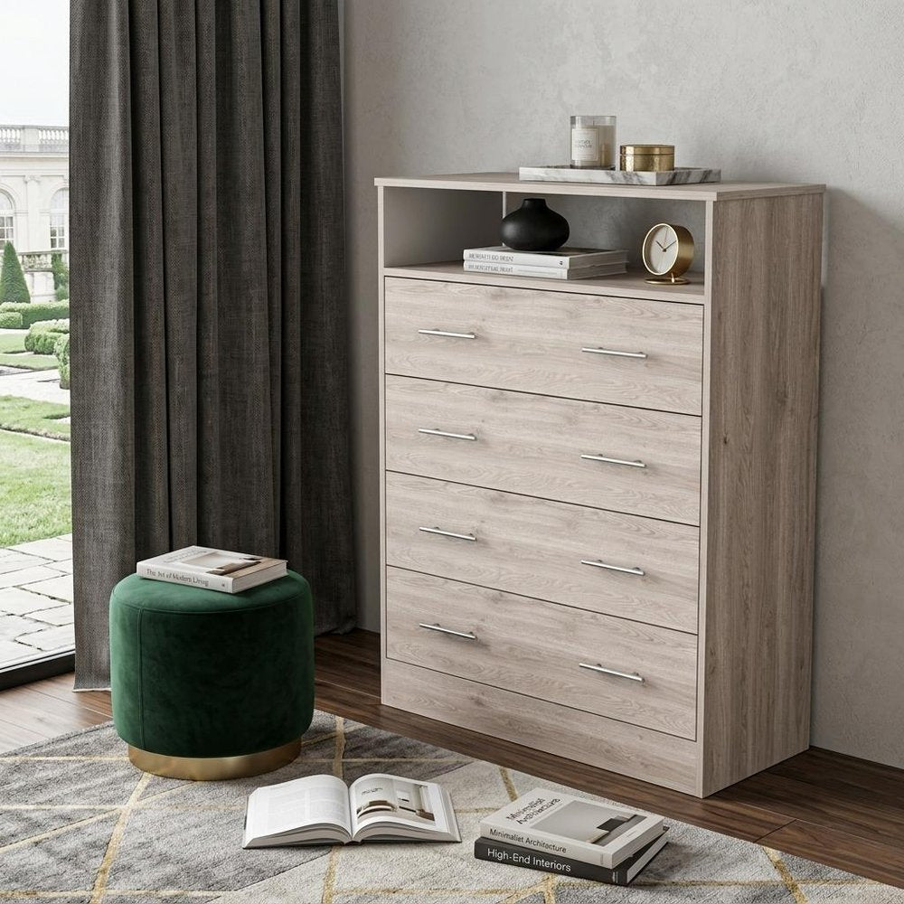 33" Oak Wood Four Drawer Dresser