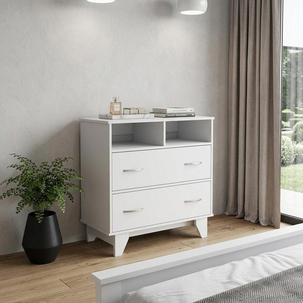 32" Oak Wood Two Drawer Dresser