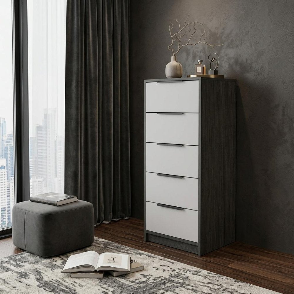 18" White and Natural Five Drawer Standard Chest