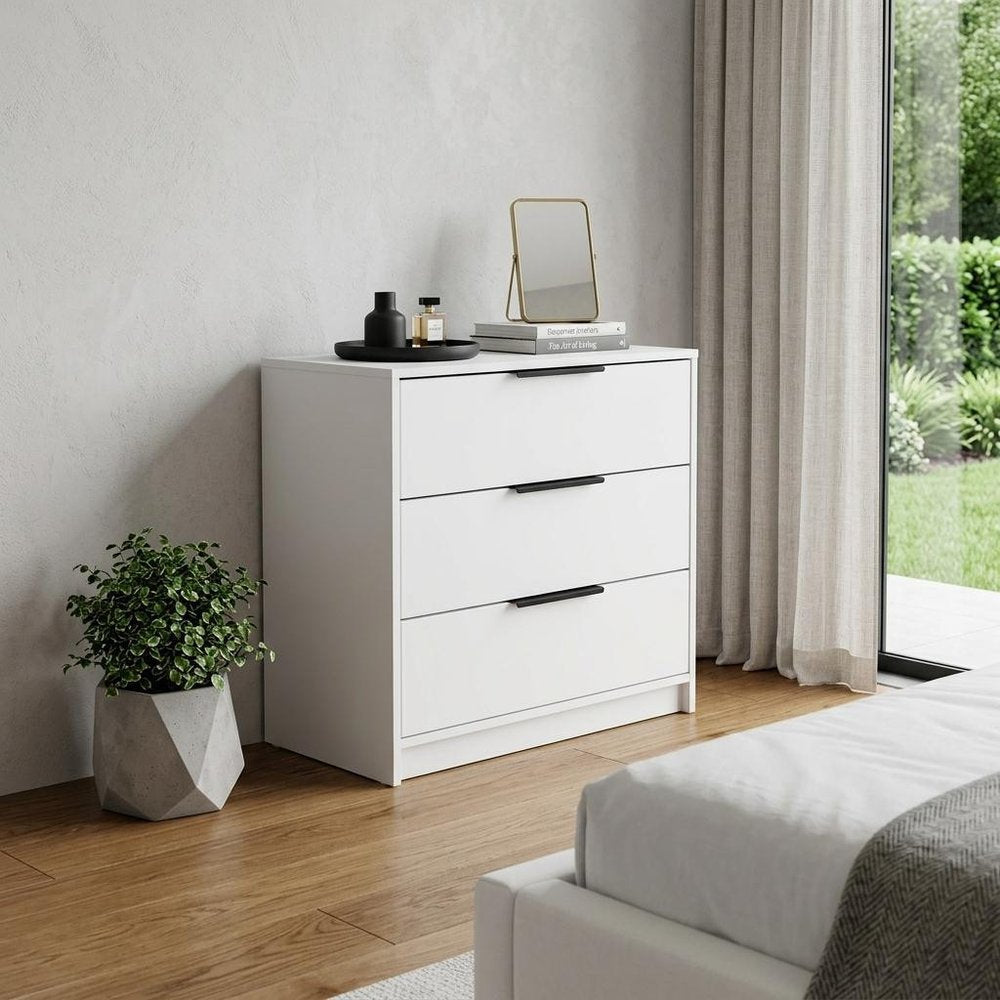 28" White Wood Three Drawer Dresser