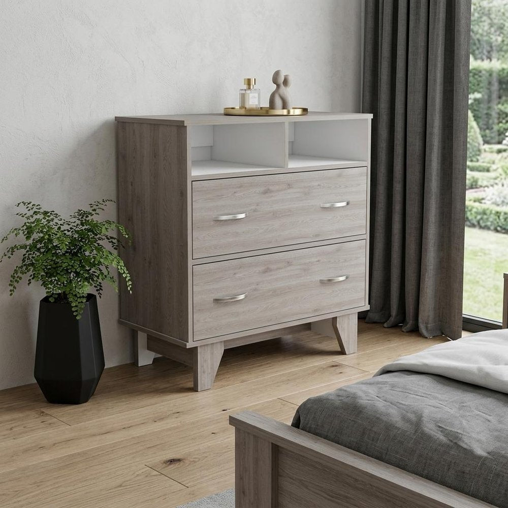 32" Light Gray Wood Two Drawer Dresser
