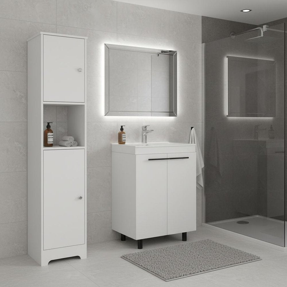 16" White Wood Freestanding Bathroom Vanity With Sink