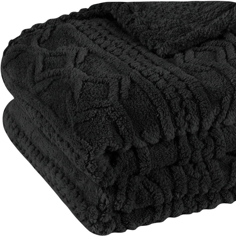 Twin Black Geometric Fleece Woven Plush Blanket
