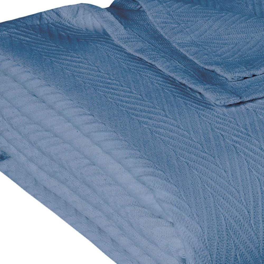 Queen Denim Blue Cotton Waffle Weave Blanket