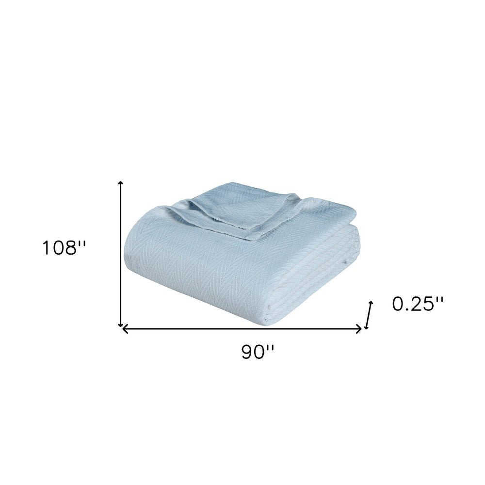 King Light Blue Cotton Woven Chevron Blanket