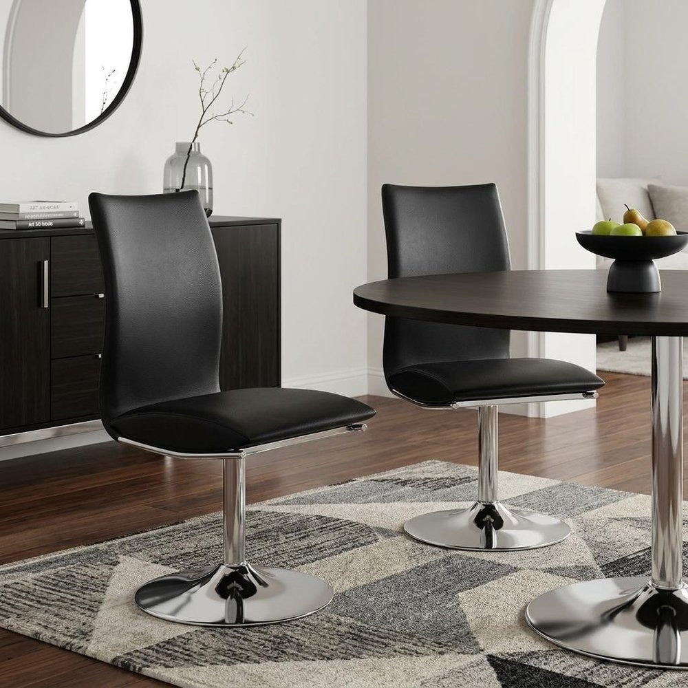 Set of Two Black and Silver Faux Leather Dining Side Chairs