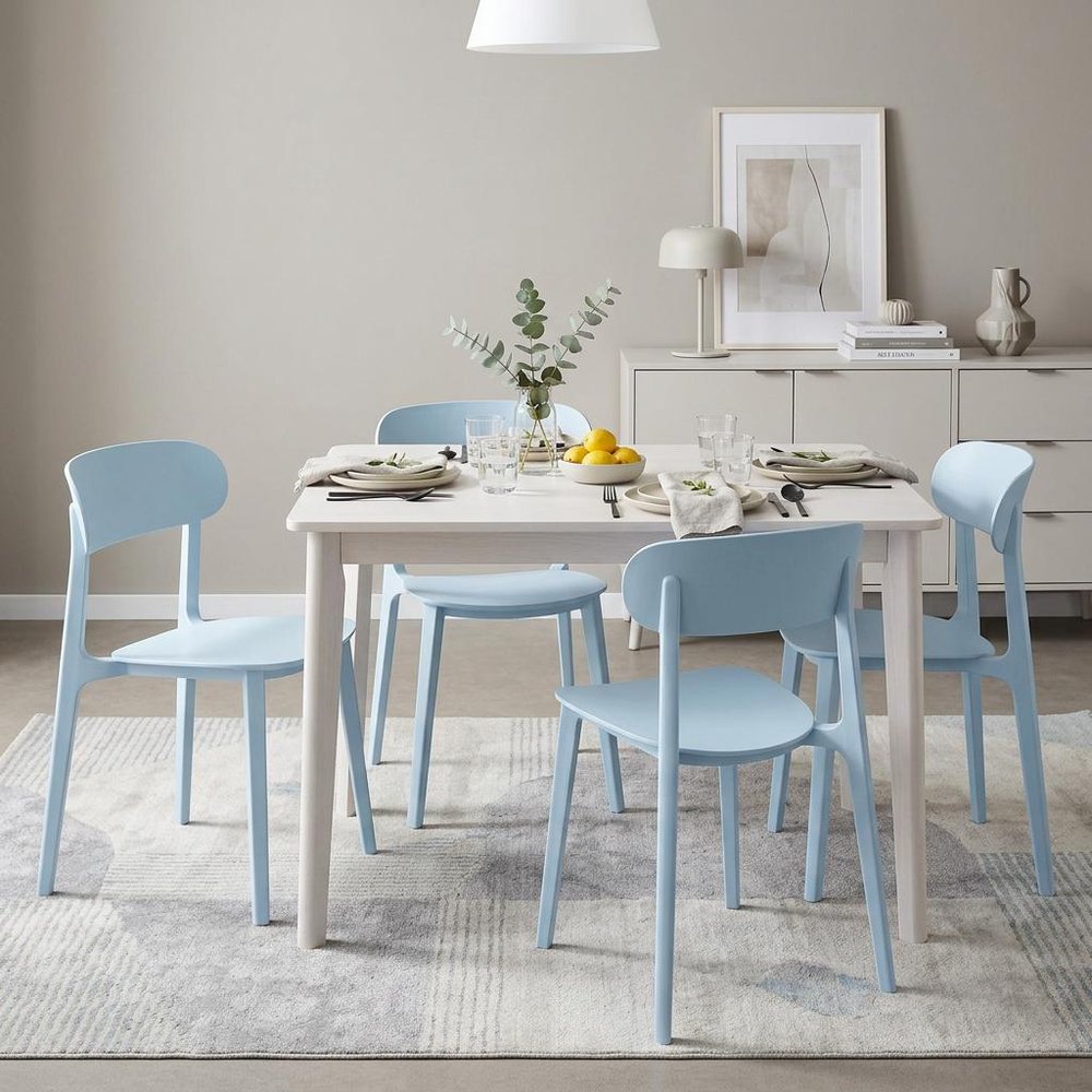 Set of Four Blue Heavy Duty Plastic Dining Side Chairs