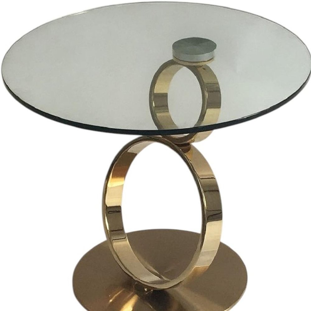 21" Clear and Gold Glass and Metal Round Pedestal End Table