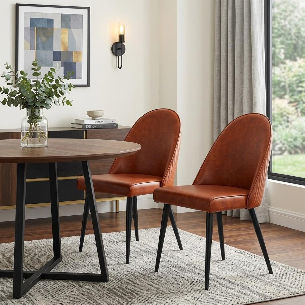 Set of Two Brown and Black Faux Leather Dining Side Chairs
