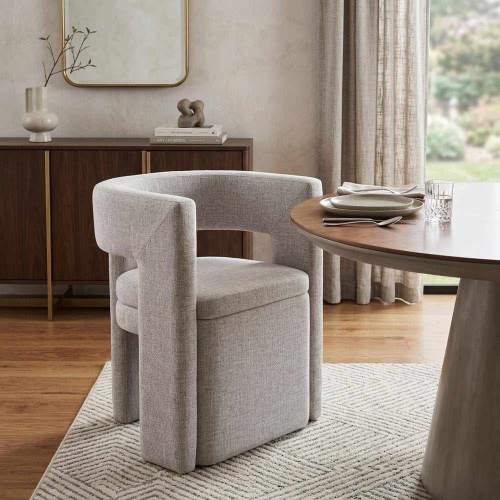 Gray Upholstery Open Back Dining Arm Chair