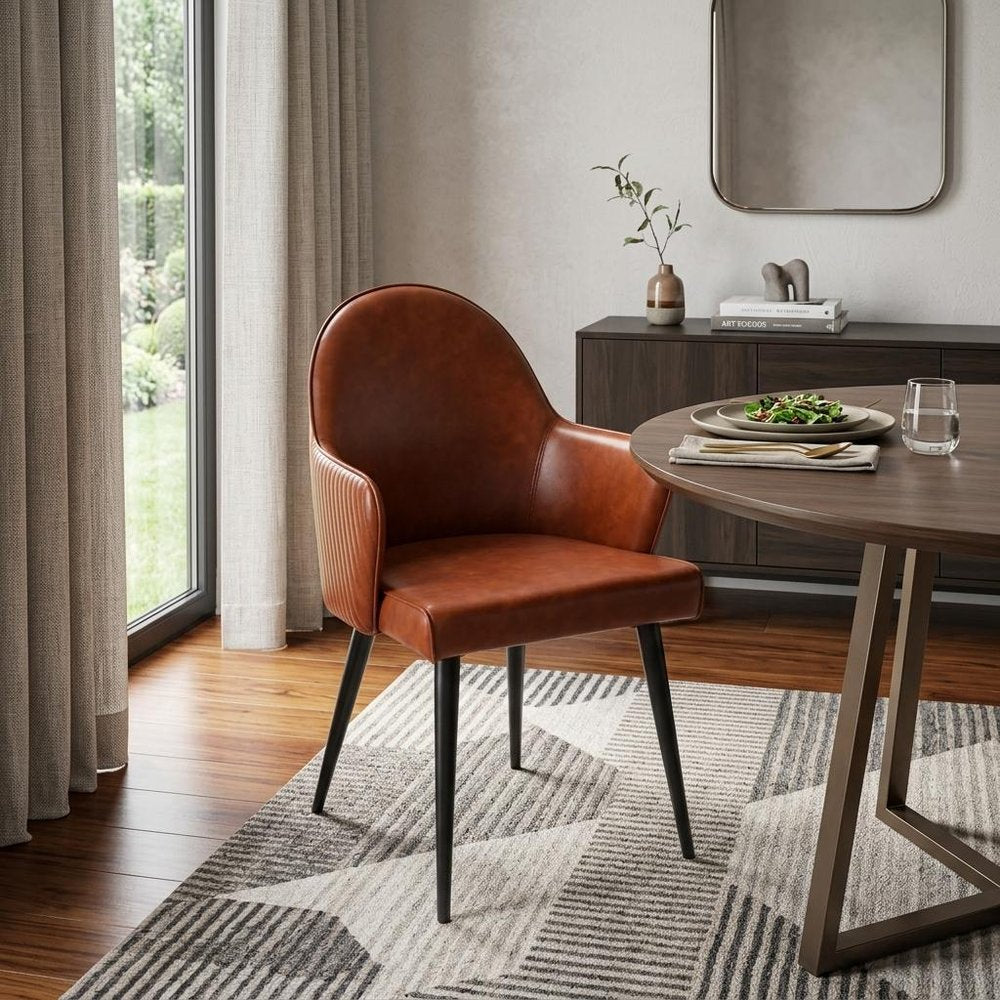 Brown and Black Faux Leather Dining Arm Chair